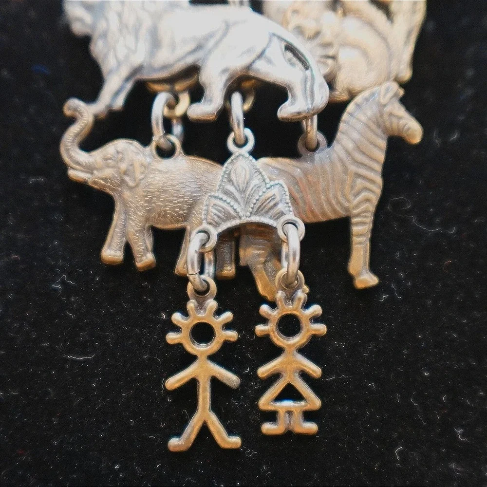 Vintage Noah's‎ Ark Brooch or Pendant Bronze & Silver Tone 4 inch Dangle Jewelry